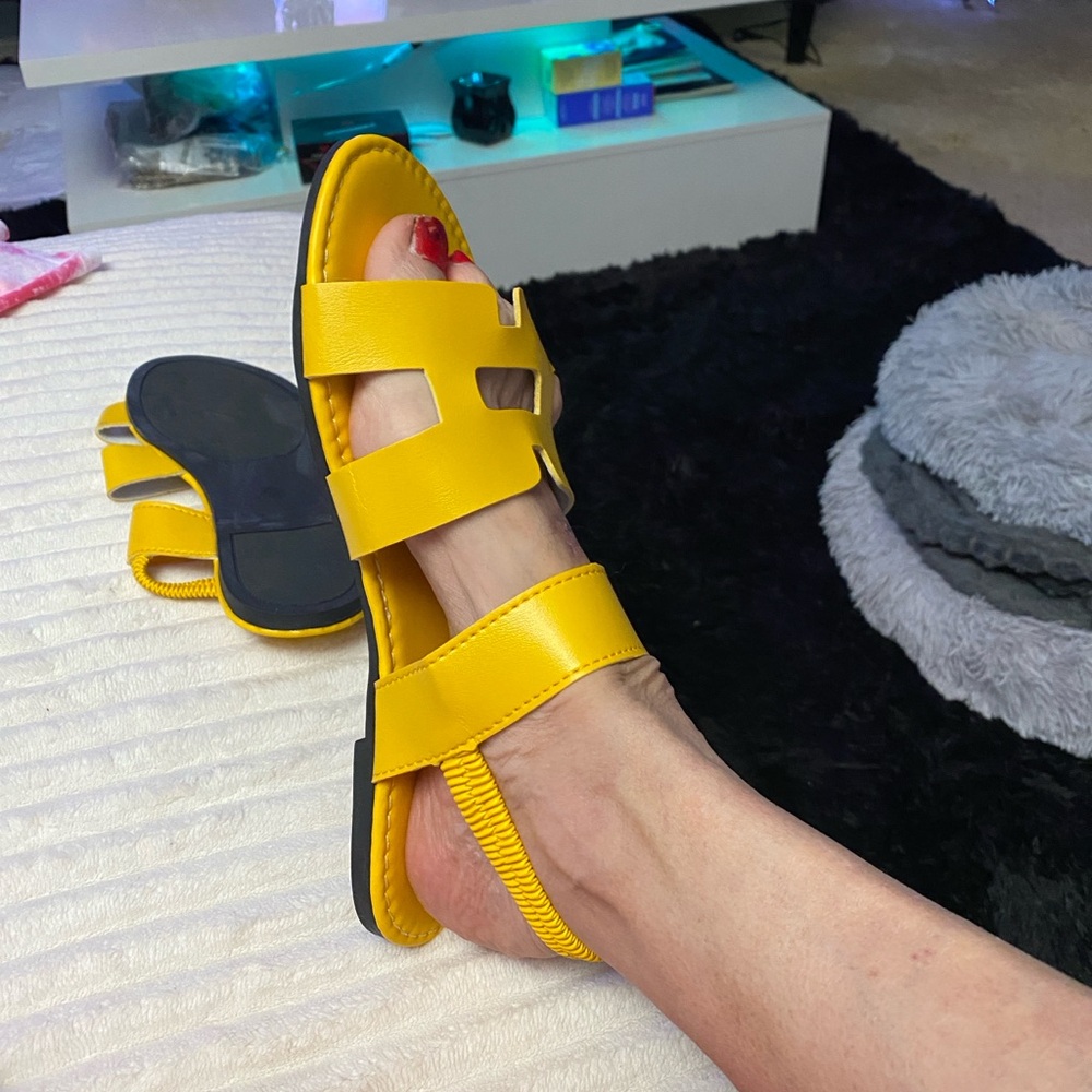 Yellow Women’s Slide Sandals - Sleek Casual Straps. Size 42/ 9 1/2.